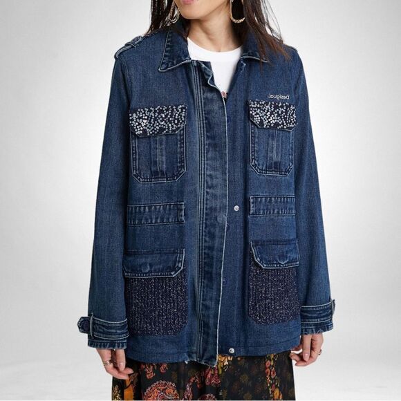 Desigual Jackets & Blazers - NWT DESIGUAL Mizuki Denim Sequin Belted Parka Jacket XL